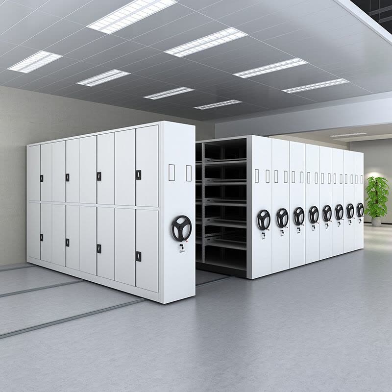 歐寶美密集架移動檔案柜文件資料架鋼制軌道密集架常規手搖款